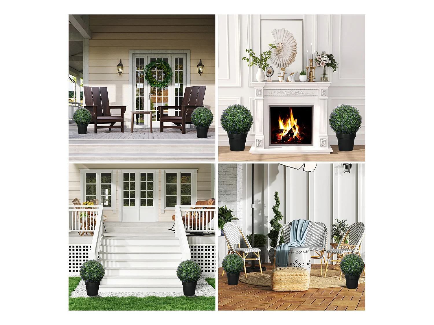 Lot de 2 lavandes artificielles, boule décorative, plastique, violet et vert (42x42x42cm)