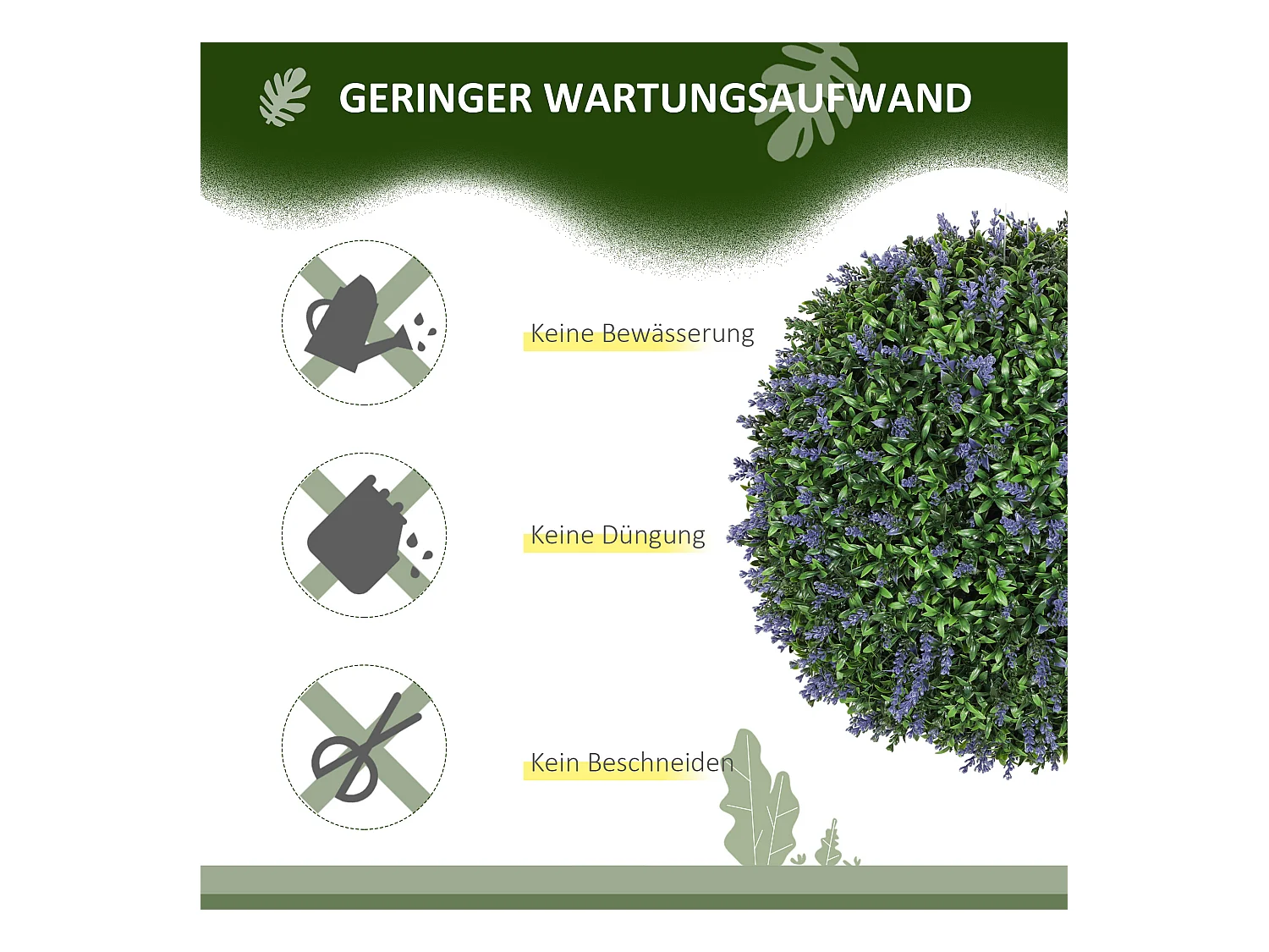 Lot de 2 lavandes artificielles, boule décorative, plastique, violet et vert (42x42x42cm)