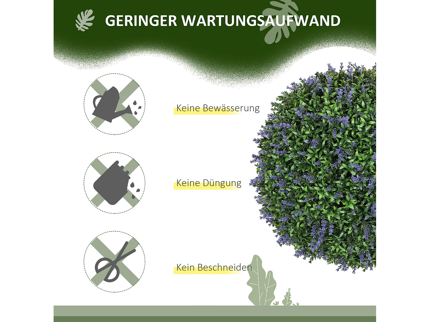 Lot de 2 lavandes artificielles, boule décorative, plastique, violet et vert (42x42x42cm)