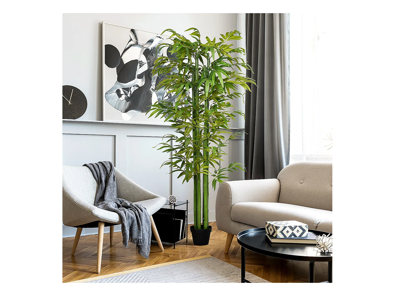 Kunstbamboe plant 180 cm, met decoratieve cementpot, voor binnen, groen (17x17x180 cm)