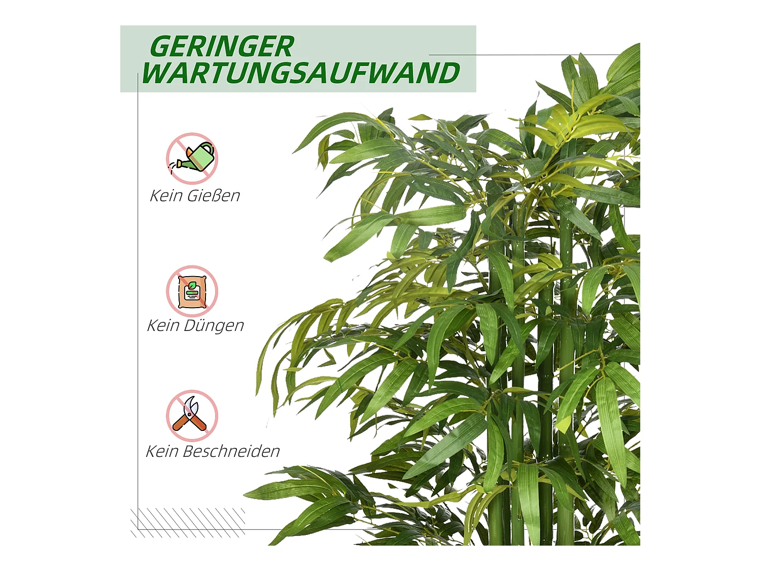 Kunstbamboe plant 180 cm, met decoratieve cementpot, voor binnen, groen (17x17x180 cm)