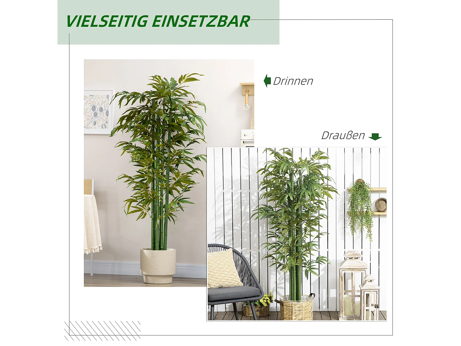 Plante artificielle Bambou 180 cm, avec pot décoratif en ciment, pour intérieur, verte (17x17x180 cm)