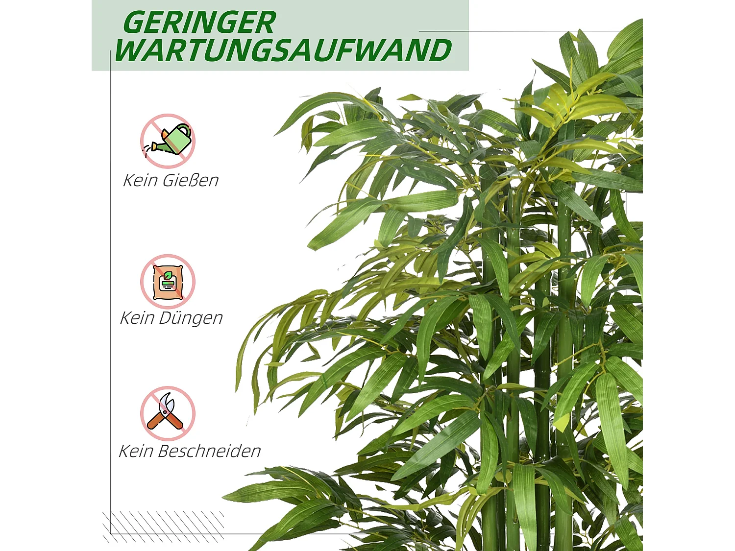 Plante artificielle Bambou 180 cm, avec pot décoratif en ciment, pour intérieur, verte (17x17x180 cm)