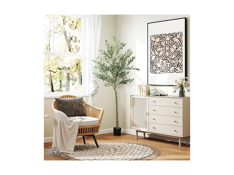 Arbre à olives artificiel, en plastique, avec pot en ciment, vert (15x15x180 cm)