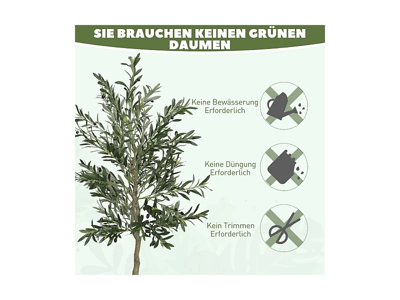 Arbre à olives artificiel, en plastique, avec pot en ciment, vert (15x15x180 cm)