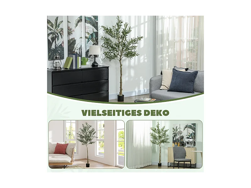 Arbre à olives artificiel, en plastique, avec pot en ciment, vert (15x15x180 cm)