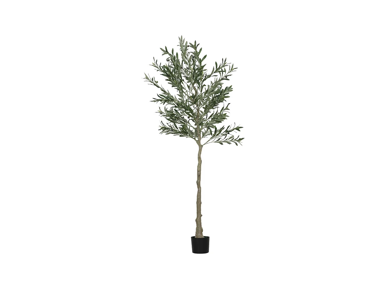 Arbre à olives artificiel, en plastique, avec pot en ciment, vert (15x15x180 cm)