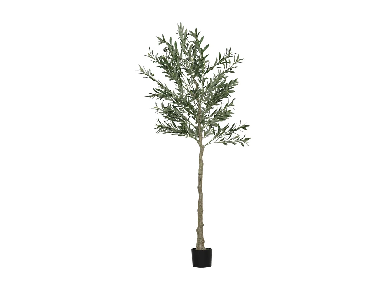 Arbre à olives artificiel, en plastique, avec pot en ciment, vert (15x15x180 cm)
