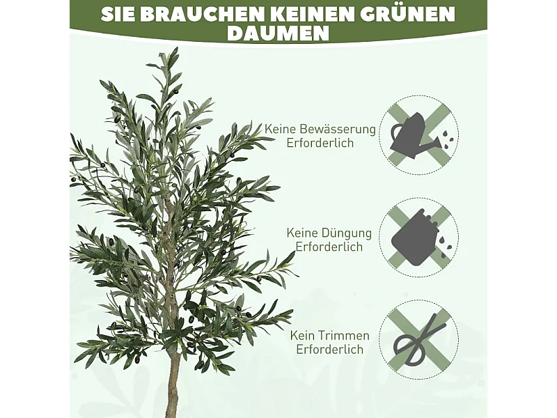 Arbre à olives artificiel, en plastique, avec pot en ciment, vert (15x15x180 cm)