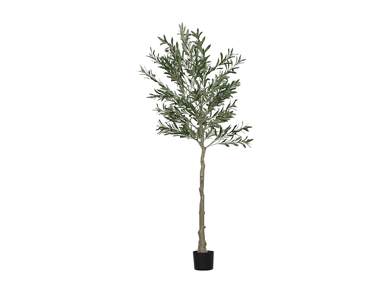Arbre à olives artificiel, en plastique, avec pot en ciment, vert (15x15x180 cm)