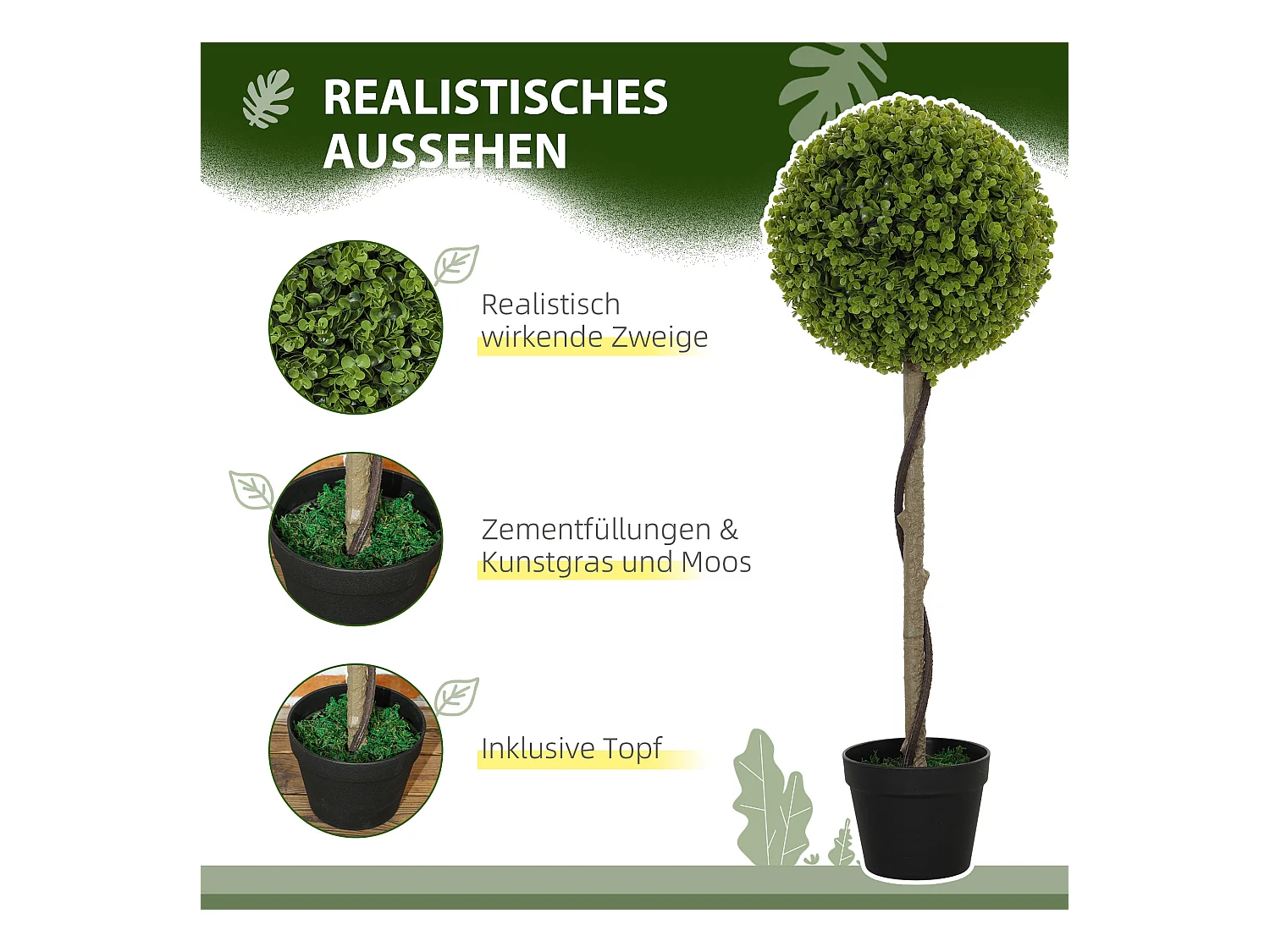 Ensemble de 2 Eucalyptus artificiels, 90 cm, plantes décoratives en pot, vert (28x28x90 cm)