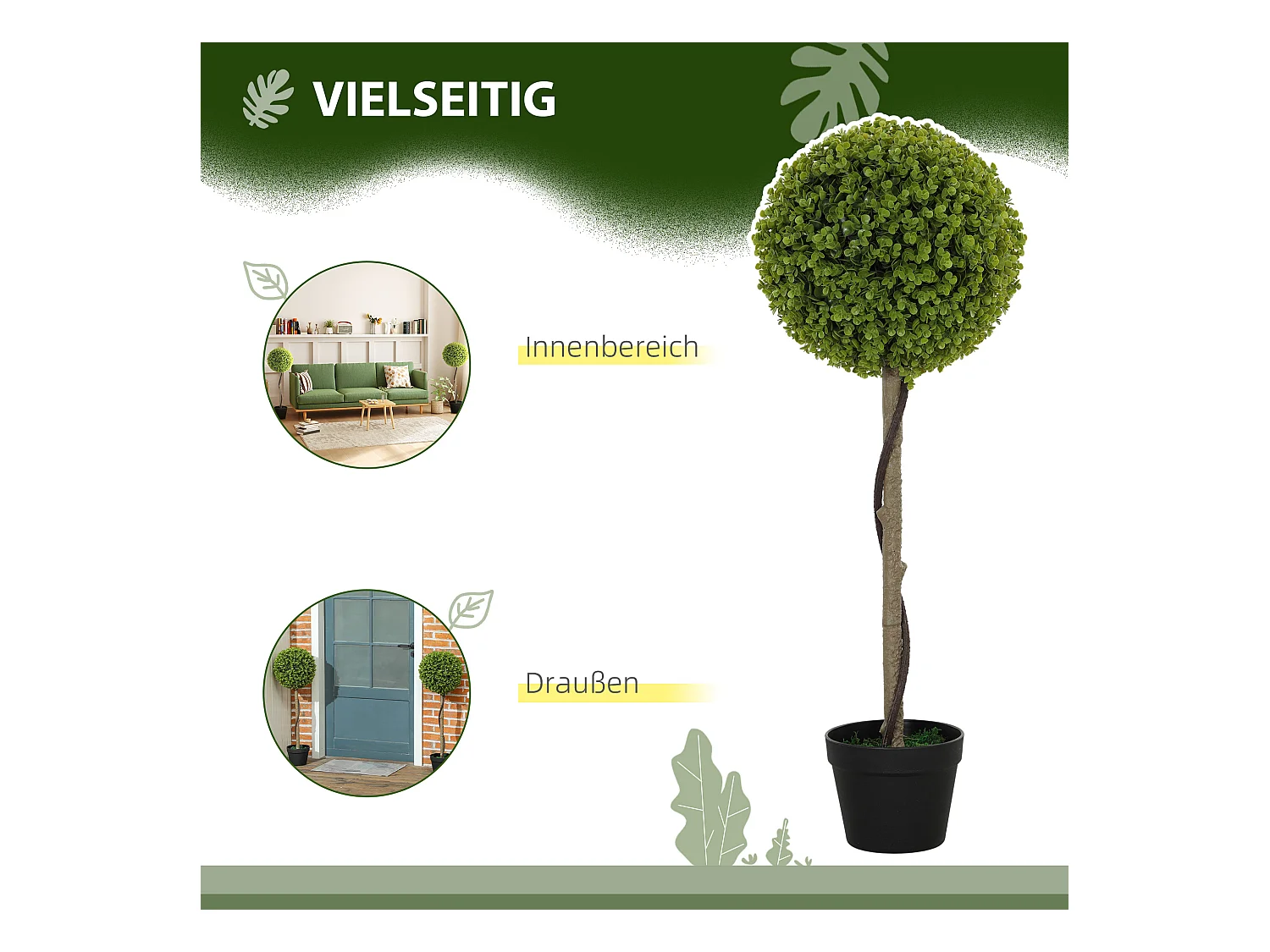 Ensemble de 2 Eucalyptus artificiels, 90 cm, plantes décoratives en pot, vert (28x28x90 cm)