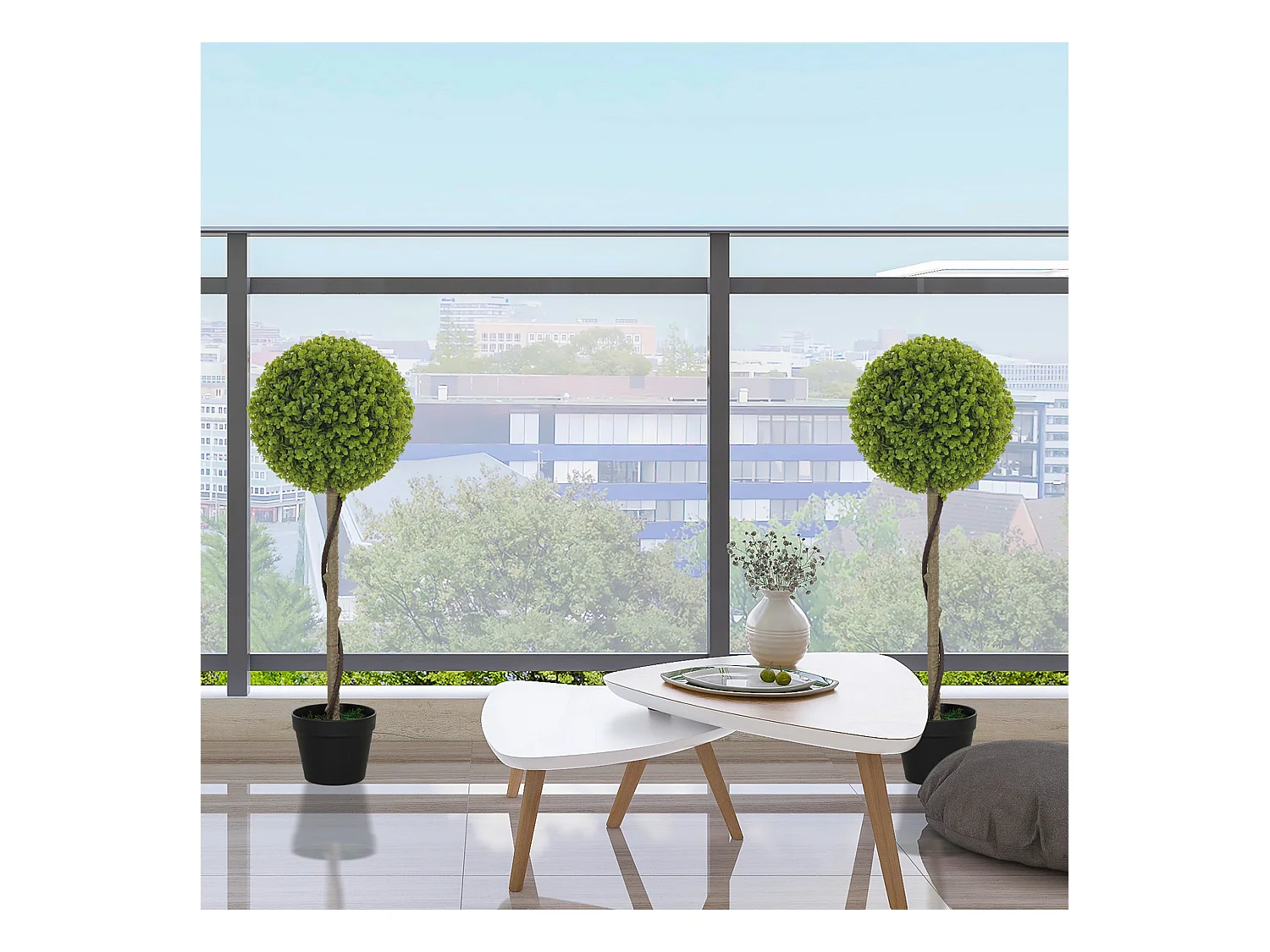 Ensemble de 2 Eucalyptus artificiels, 90 cm, plantes décoratives en pot, vert (28x28x90 cm)