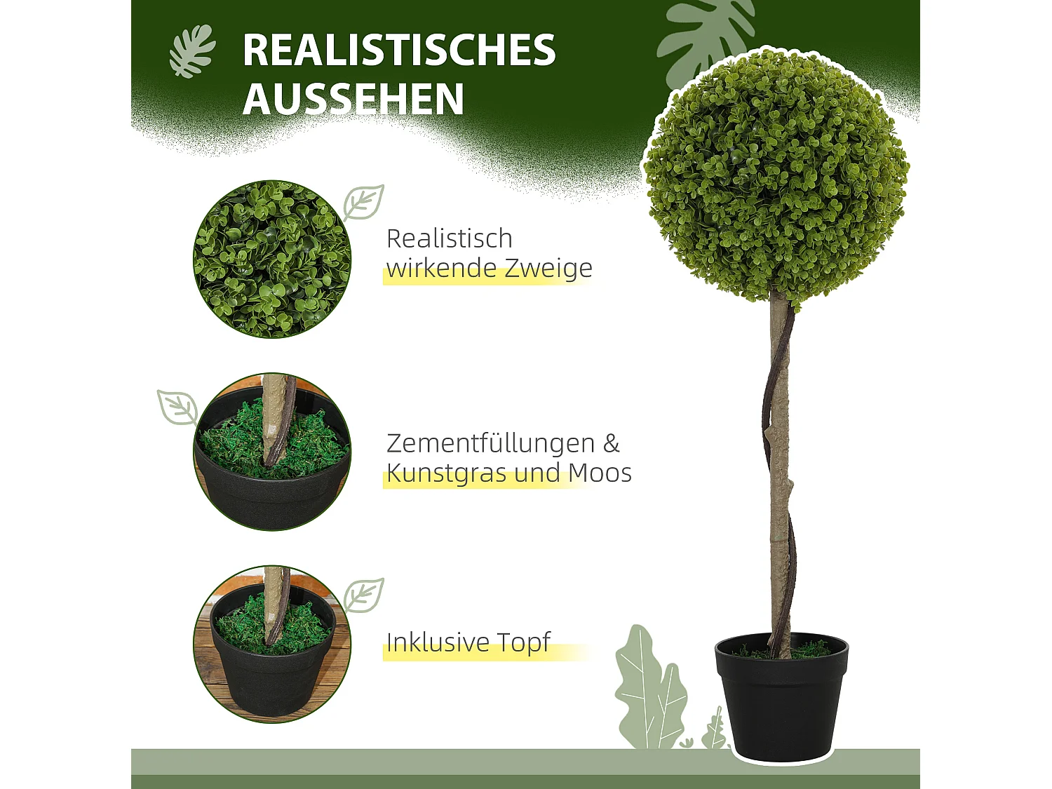 Ensemble de 2 Eucalyptus artificiels, 90 cm, plantes décoratives en pot, vert (28x28x90 cm)