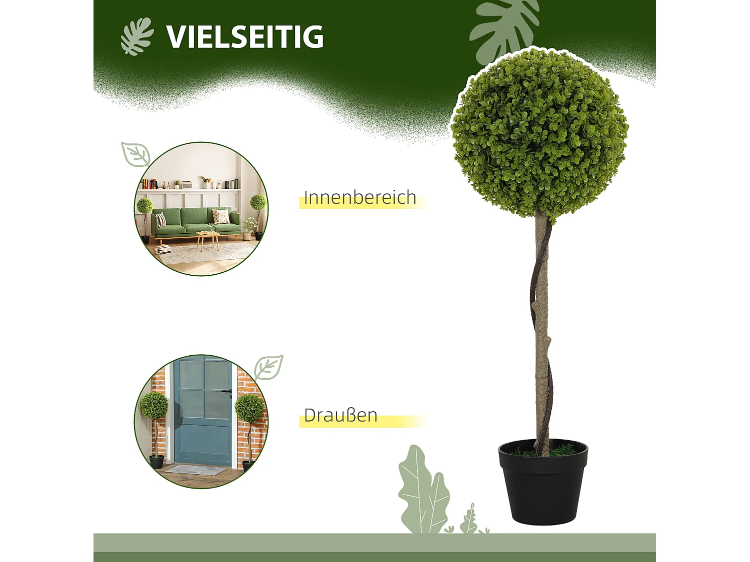 Ensemble de 2 Eucalyptus artificiels, 90 cm, plantes décoratives en pot, vert (28x28x90 cm)