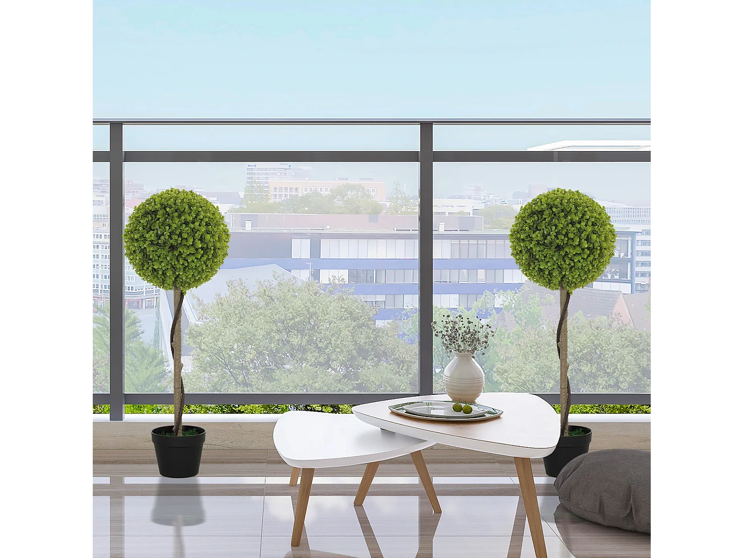 Ensemble de 2 Eucalyptus artificiels, 90 cm, plantes décoratives en pot, vert (28x28x90 cm)