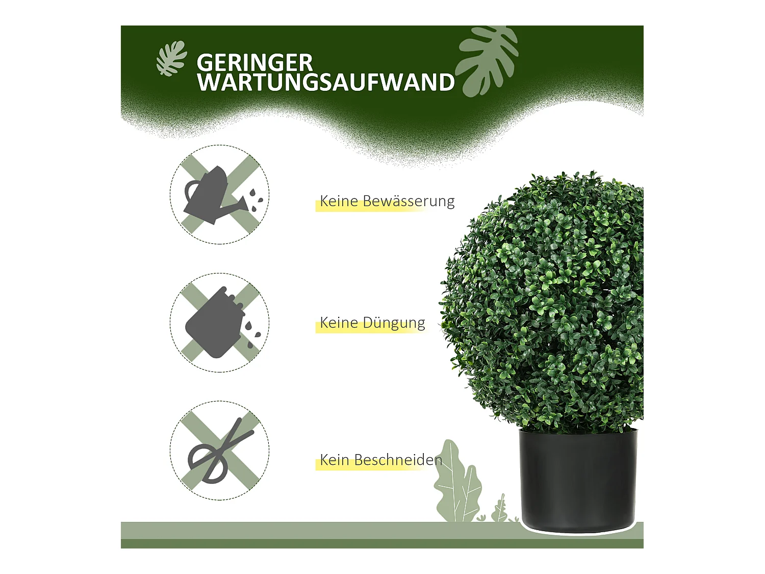 Plantes artificielles 2 pièces, buis en pot, UV résistant, vert (40x40x52 cm)