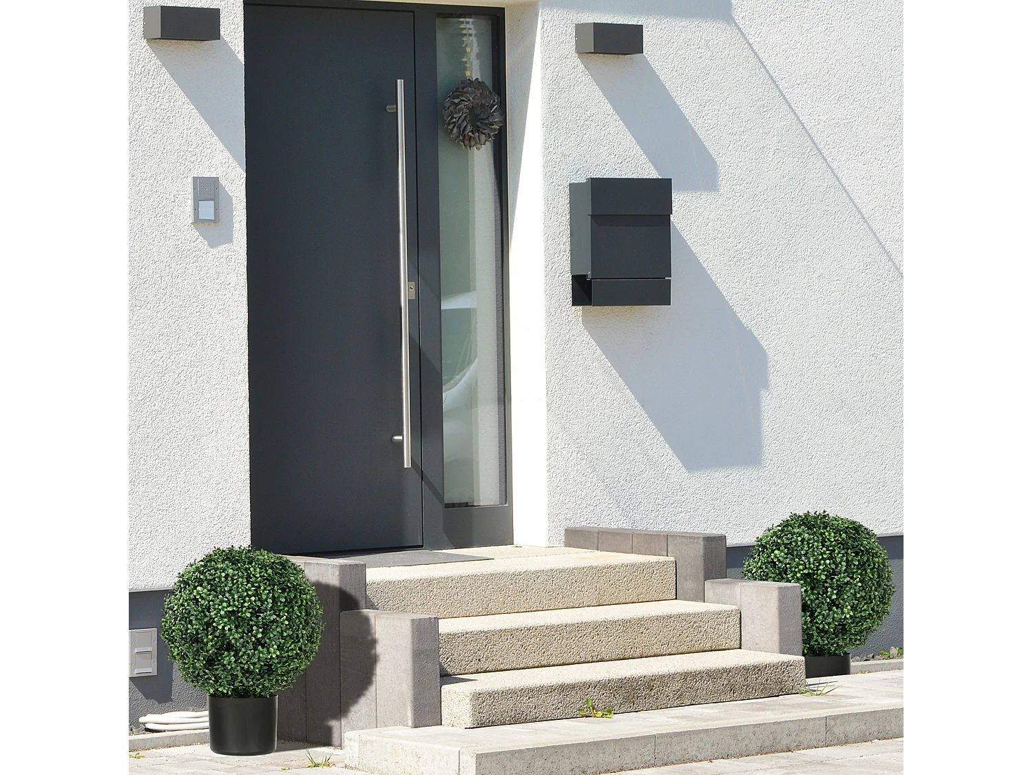 Plantes artificielles 2 pièces, buis en pot, UV résistant, vert (40x40x52 cm)