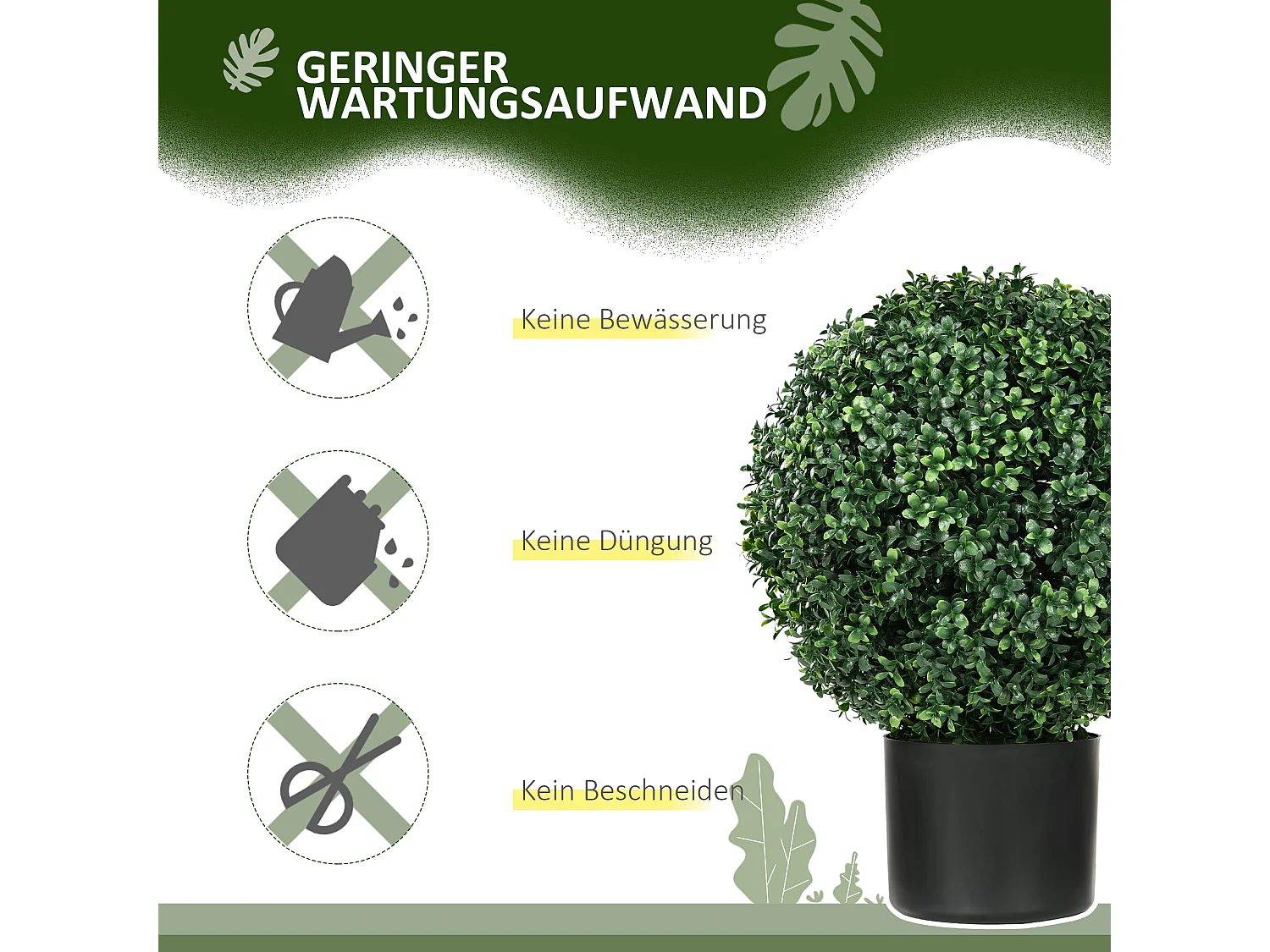 Plantes artificielles 2 pièces, buis en pot, UV résistant, vert (40x40x52 cm)