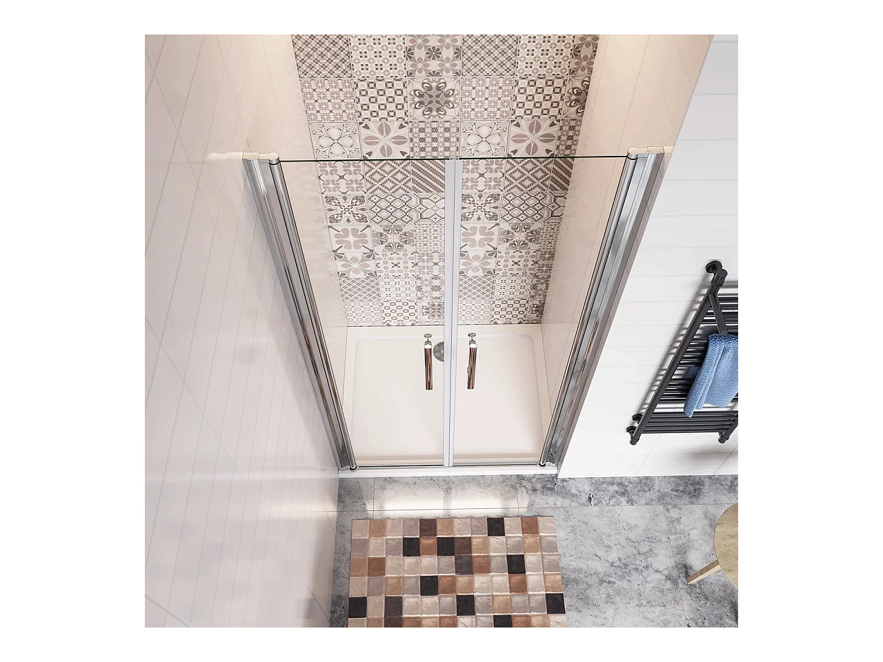 110x197cm Porta Doccia Per Nicchia Doppie Ante Battenti Saloon In Vetro 6mm Temperato Trasparente Anticalcare