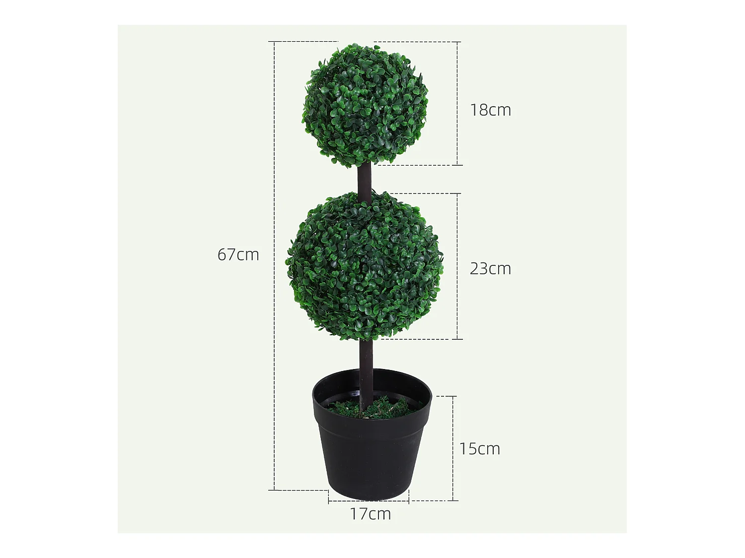 Plante artificielle 2er Set, 67 cm, avec 2 boules, plastique, vert (23x23x67 cm)
