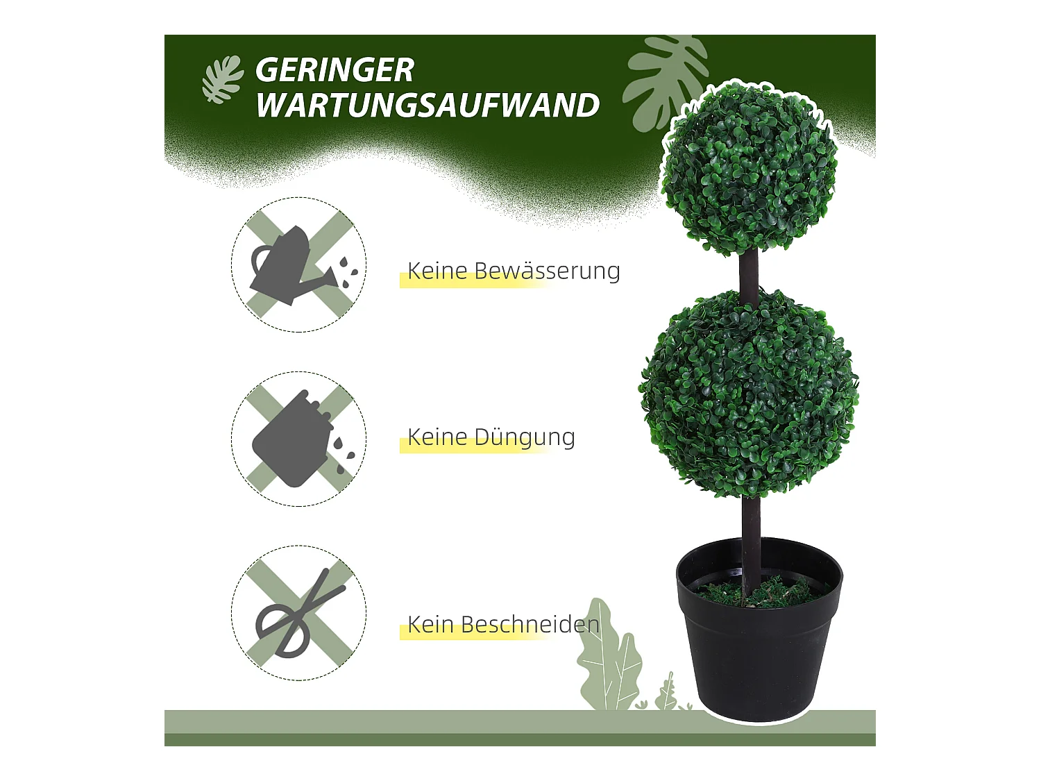 Plante artificielle 2er Set, 67 cm, avec 2 boules, plastique, vert (23x23x67 cm)