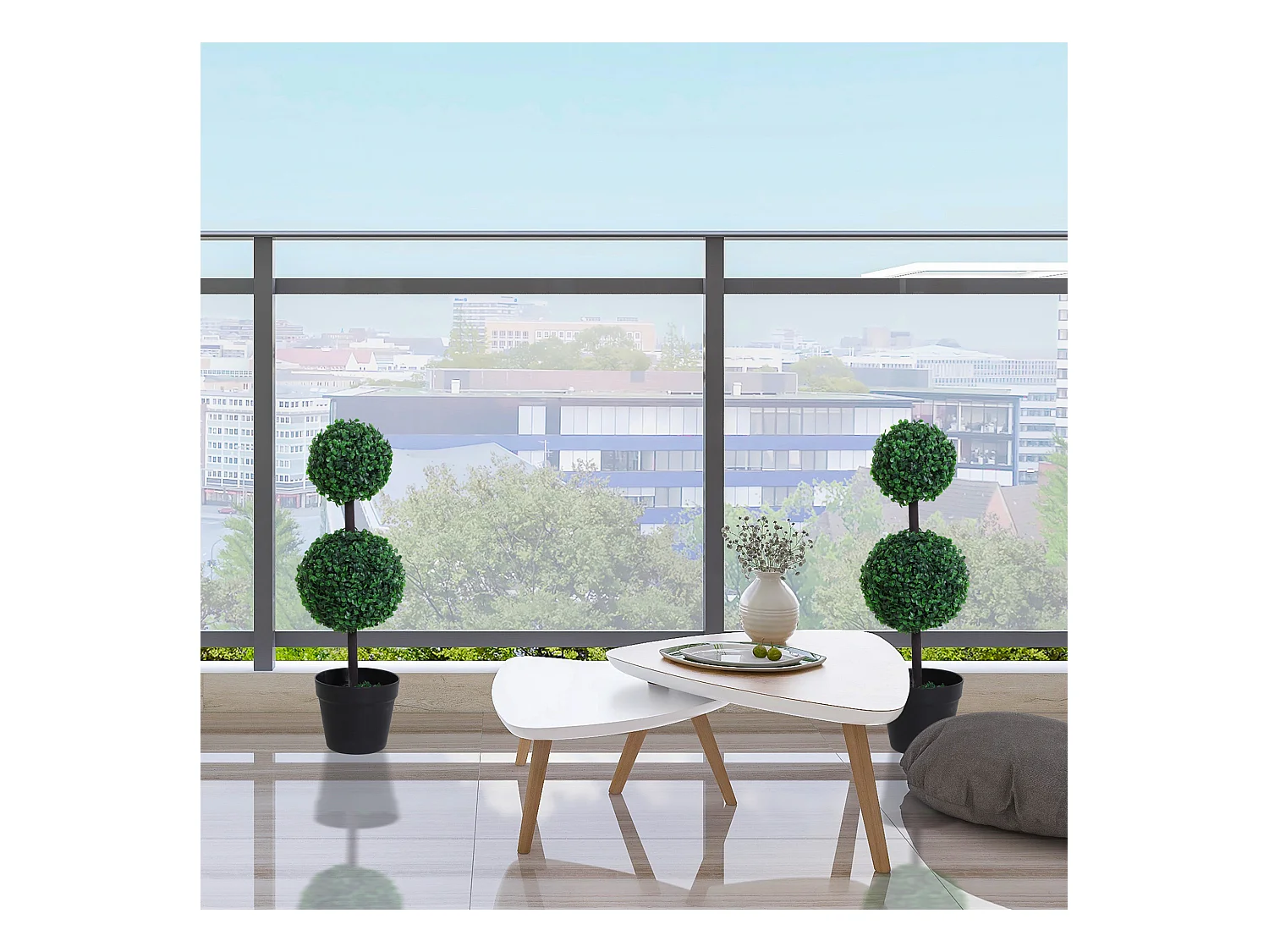 Plante artificielle 2er Set, 67 cm, avec 2 boules, plastique, vert (23x23x67 cm)