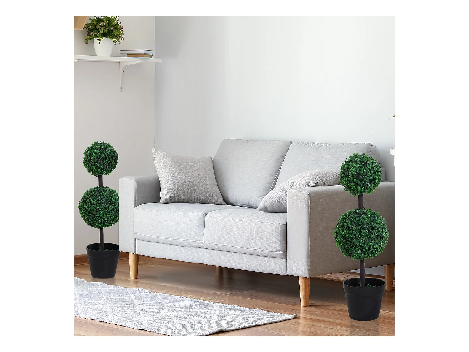 Plante artificielle 2er Set, 67 cm, avec 2 boules, plastique, vert (23x23x67 cm)