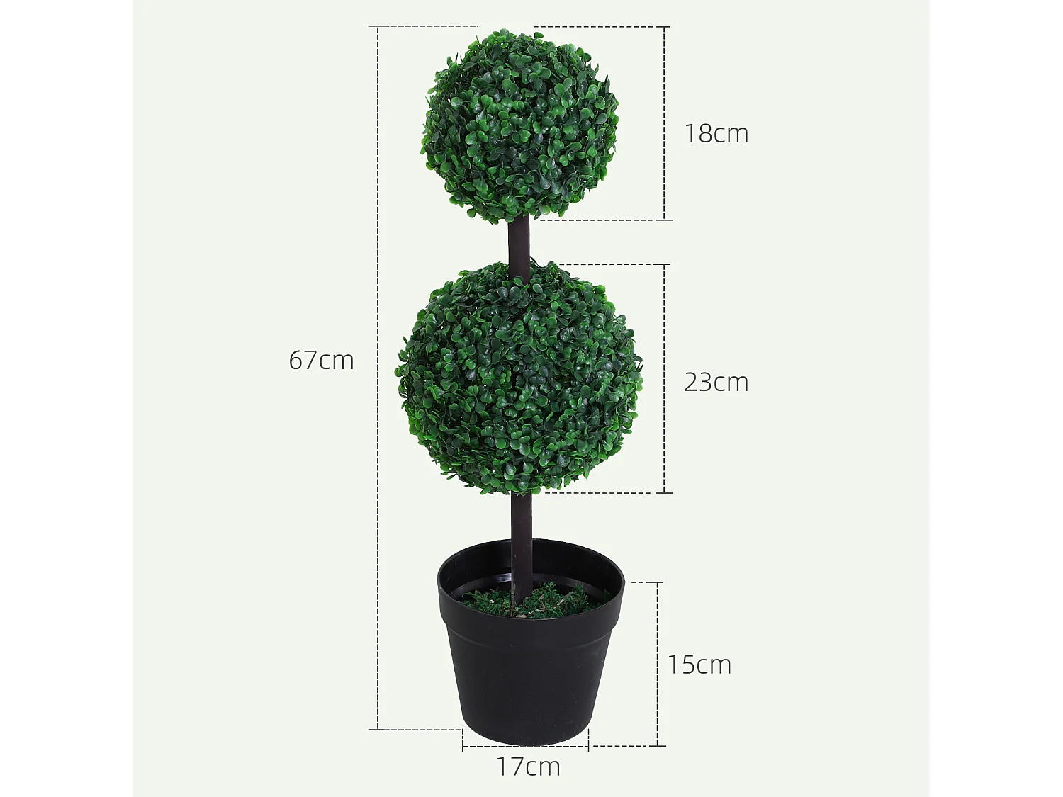 Plante artificielle 2er Set, 67 cm, avec 2 boules, plastique, vert (23x23x67 cm)