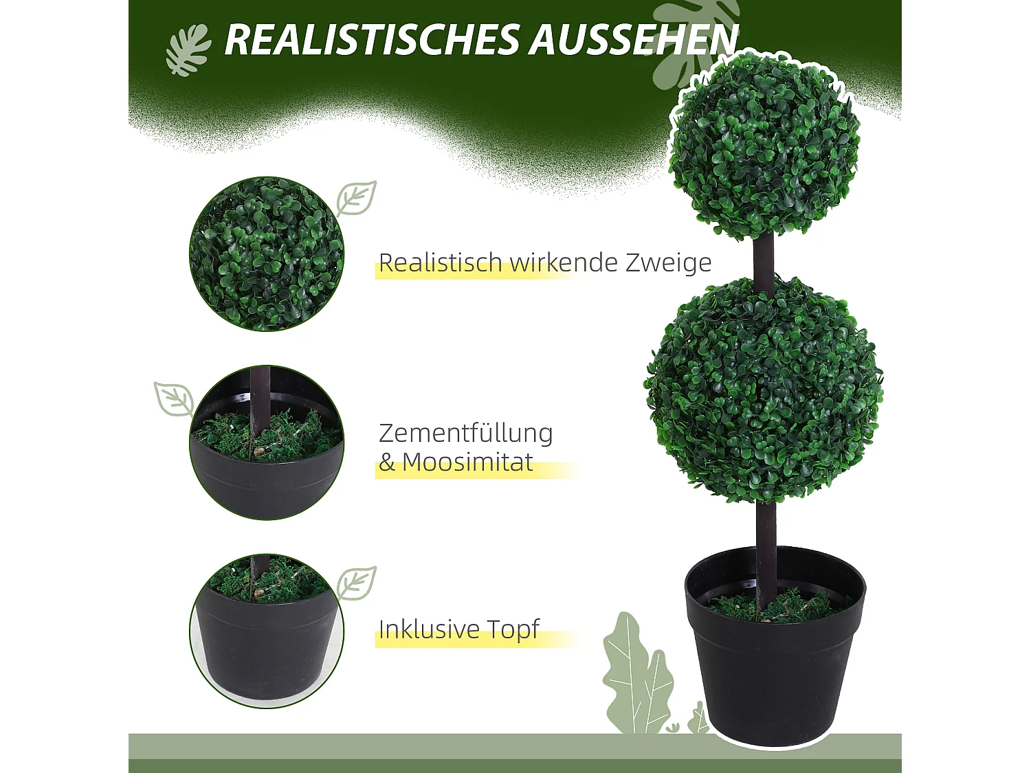 Plante artificielle 2er Set, 67 cm, avec 2 boules, plastique, vert (23x23x67 cm)