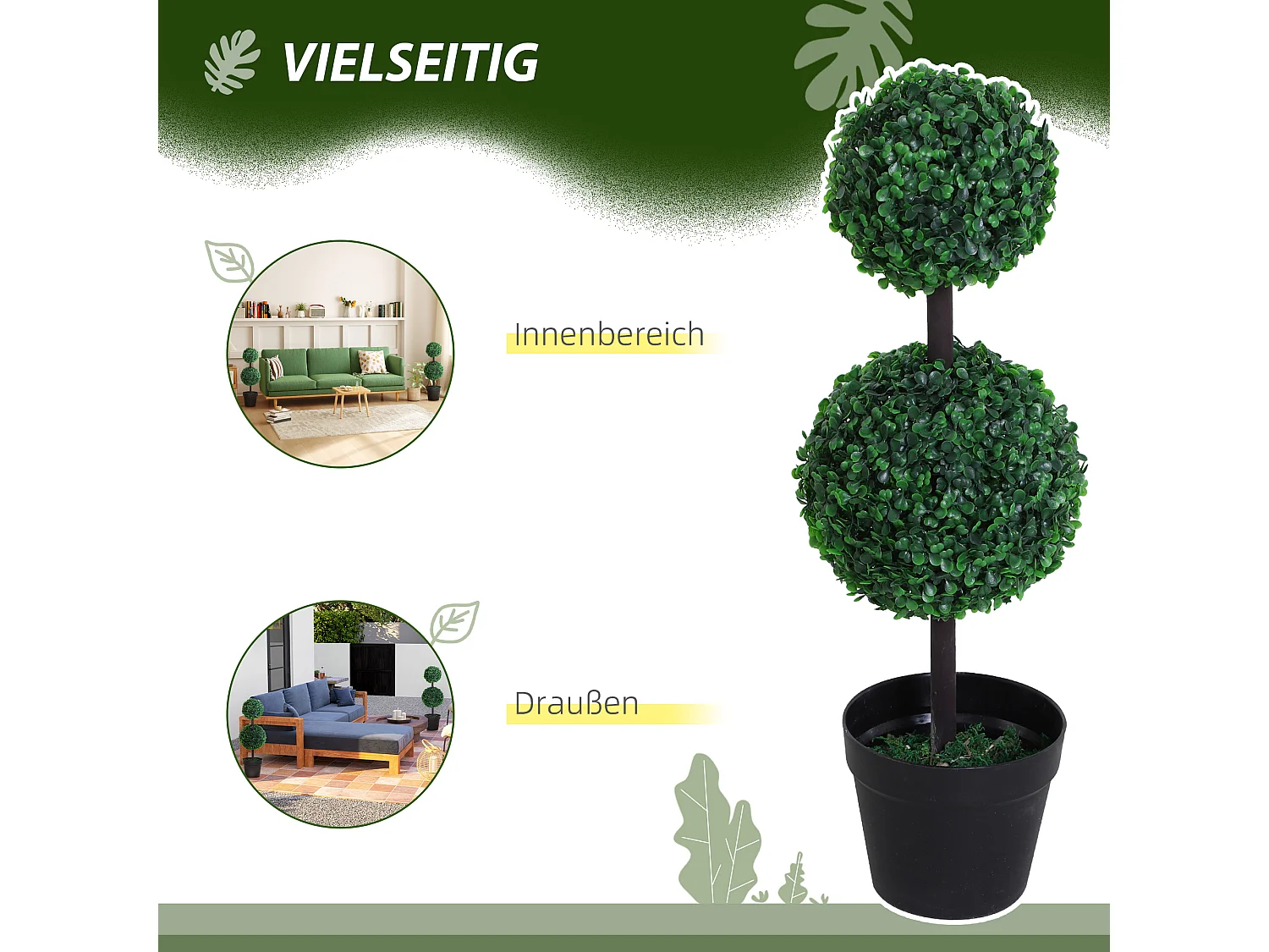 Plante artificielle 2er Set, 67 cm, avec 2 boules, plastique, vert (23x23x67 cm)