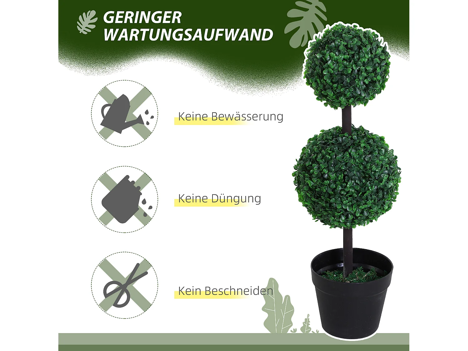 Plante artificielle 2er Set, 67 cm, avec 2 boules, plastique, vert (23x23x67 cm)