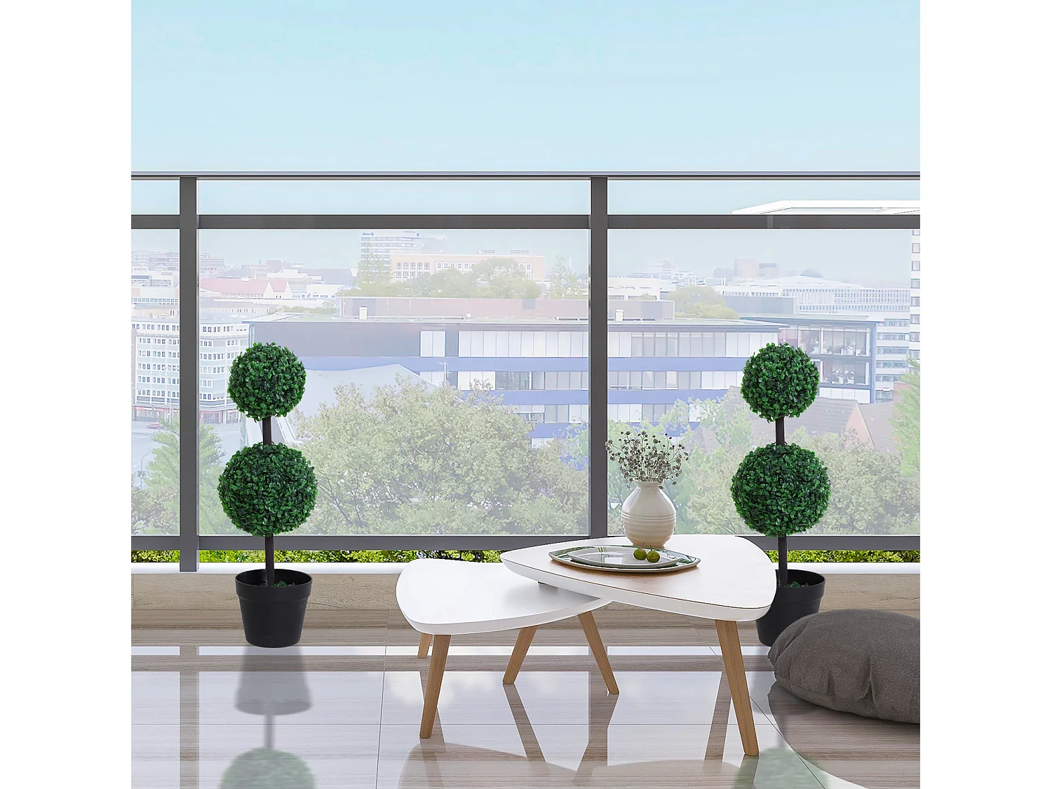 Plante artificielle 2er Set, 67 cm, avec 2 boules, plastique, vert (23x23x67 cm)