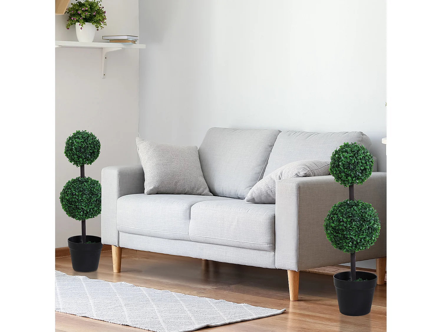 Plante artificielle 2er Set, 67 cm, avec 2 boules, plastique, vert (23x23x67 cm)