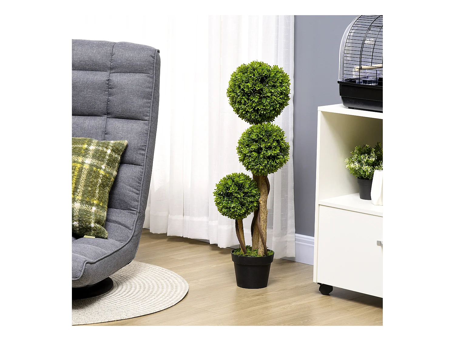 Plante artificielle Buissons en pot avec protection UV, 90 cm, verte (17x17x90 cm)