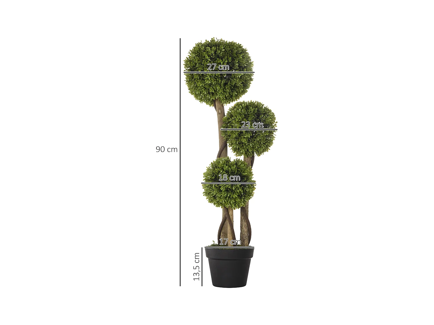 Plante artificielle Buissons en pot avec protection UV, 90 cm, verte (17x17x90 cm)