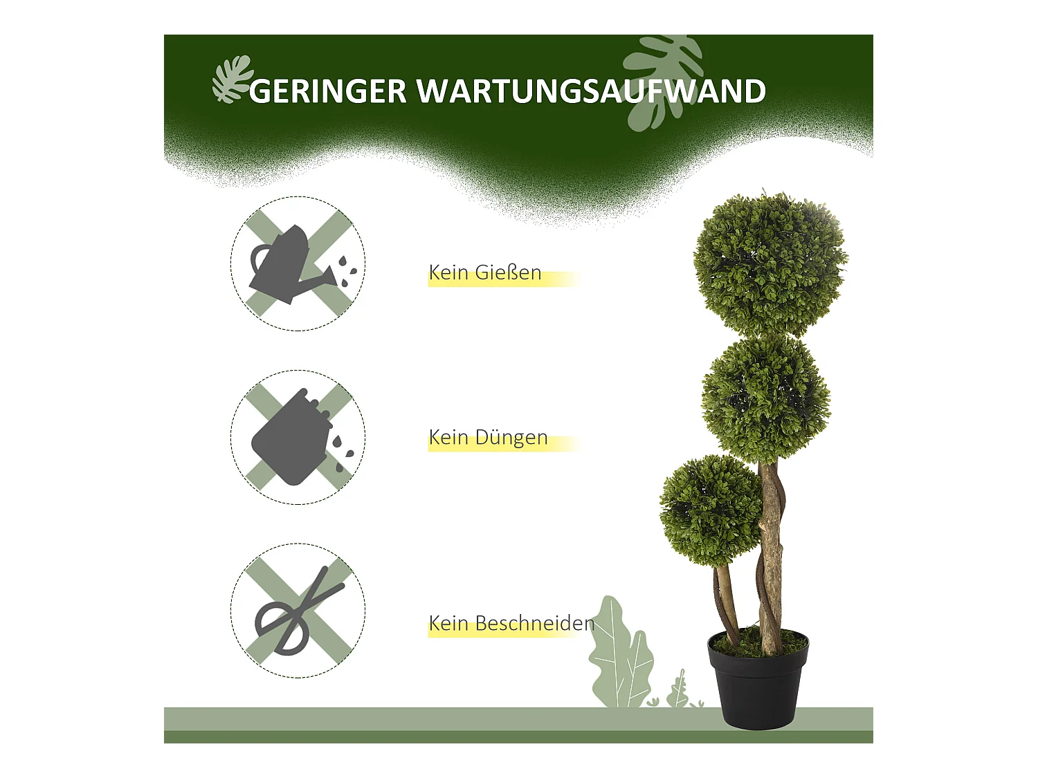 Plante artificielle Buissons en pot avec protection UV, 90 cm, verte (17x17x90 cm)