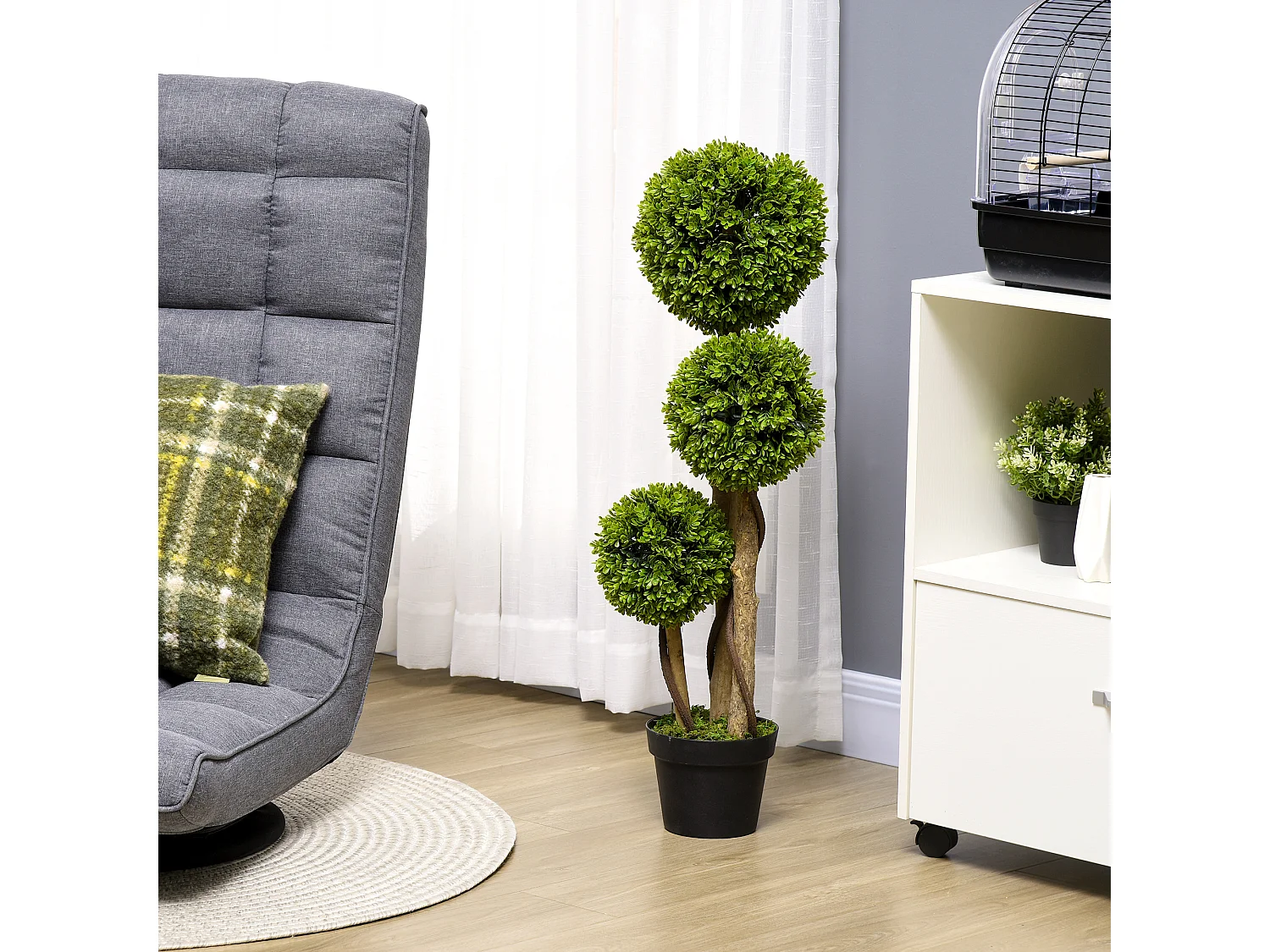 Plante artificielle Buissons en pot avec protection UV, 90 cm, verte (17x17x90 cm)