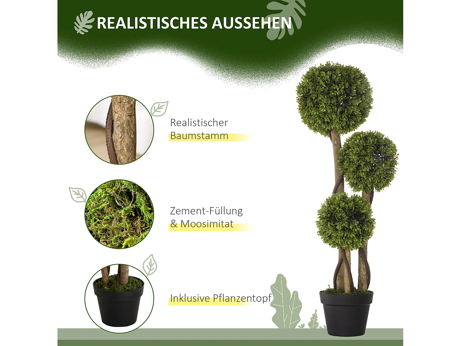 Plante artificielle Buissons en pot avec protection UV, 90 cm, verte (17x17x90 cm)