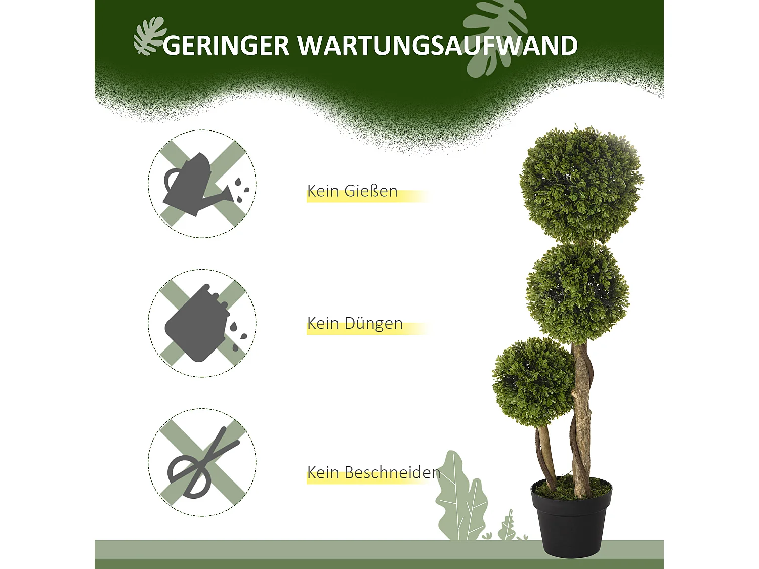 Plante artificielle Buissons en pot avec protection UV, 90 cm, verte (17x17x90 cm)