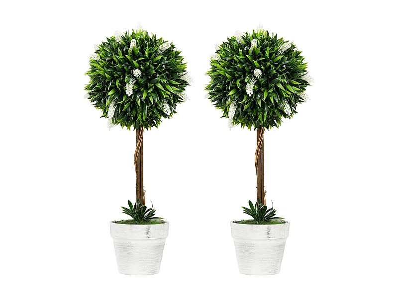 Set van 2 grote kunstmatige lavendelplanten, duurzaam kunststof, wit (14,5x14,5x60cm)