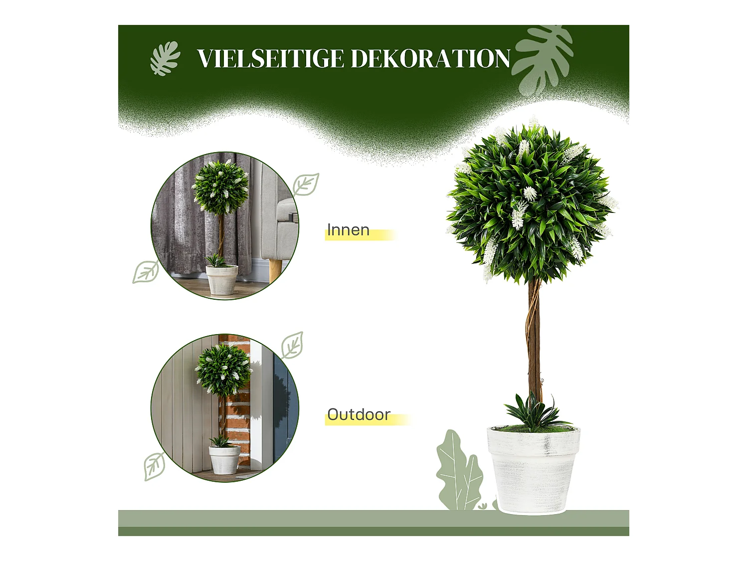 Set de 2 lavandes artificielles grandes, plastique durable, blanc (14.5x14.5x60cm)