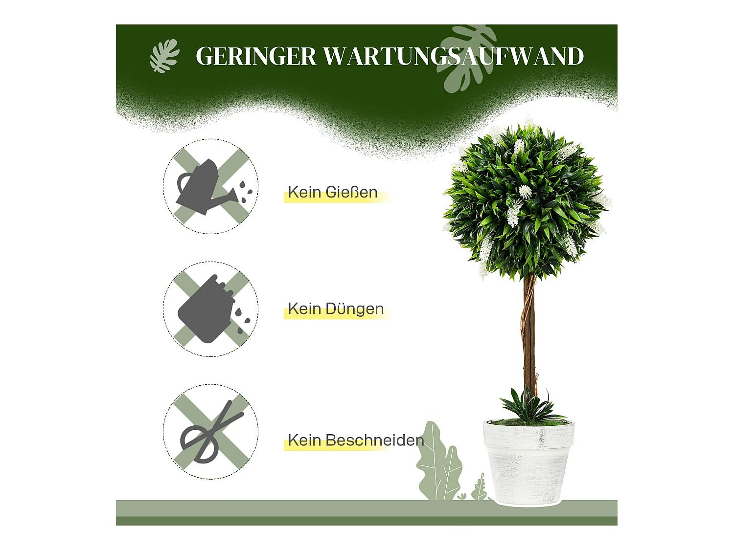 Set de 2 lavandes artificielles grandes, plastique durable, blanc (14.5x14.5x60cm)