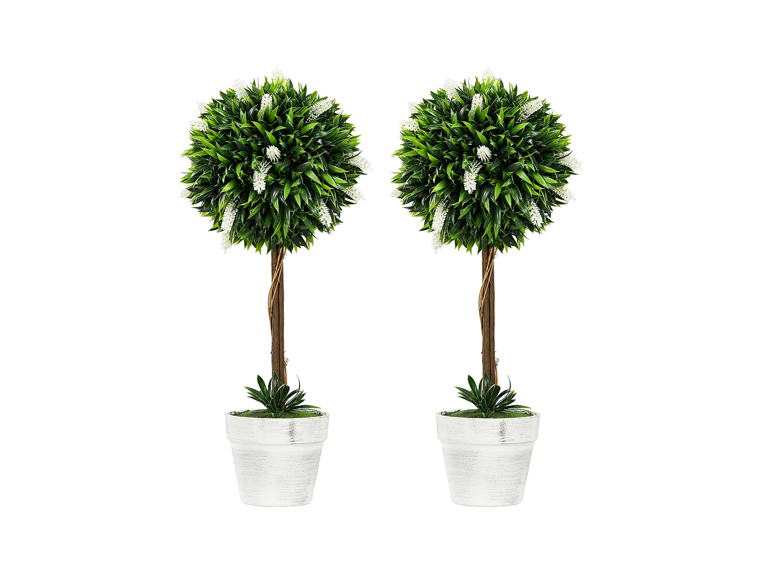 Set di 2 grandi lavande artificiali, in plastica resistente, bianche (14,5x14,5x60cm)