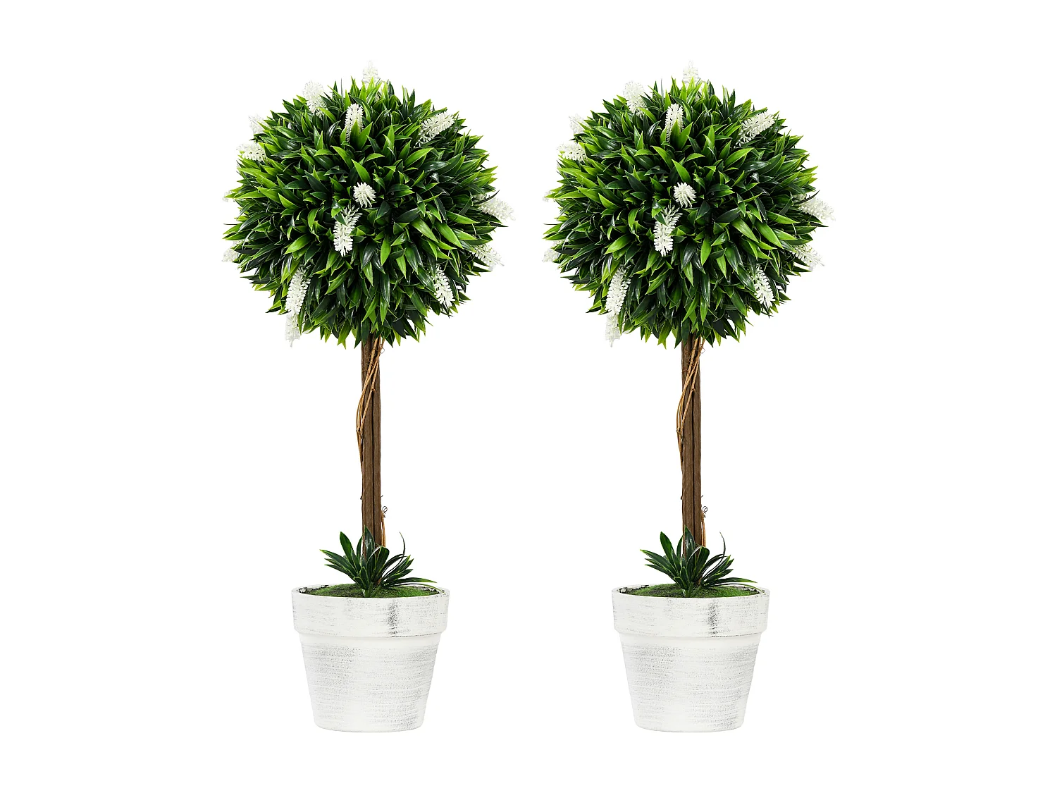 Set de 2 lavandes artificielles grandes, plastique durable, blanc (14.5x14.5x60cm)