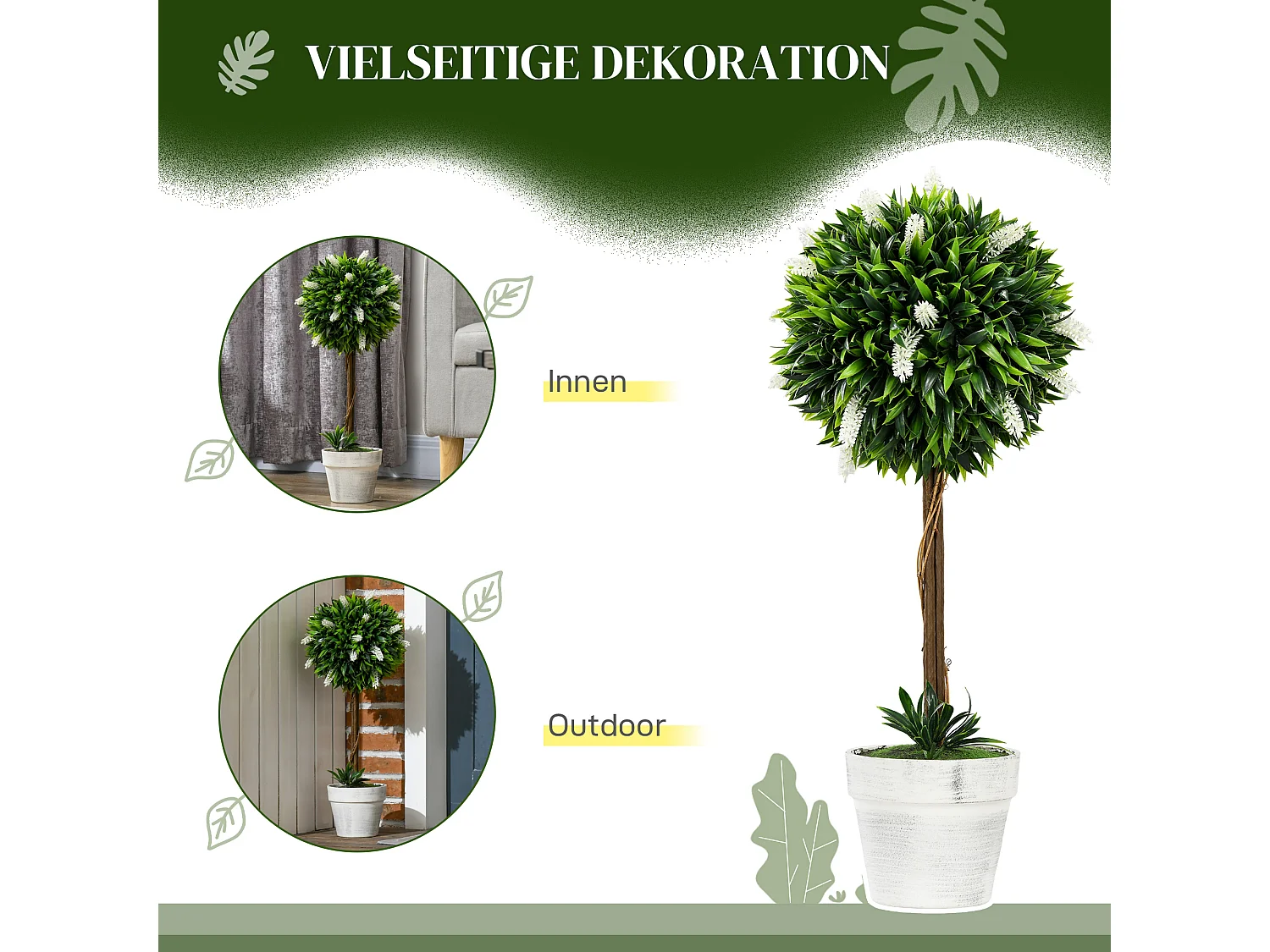 Set de 2 lavandes artificielles grandes, plastique durable, blanc (14.5x14.5x60cm)