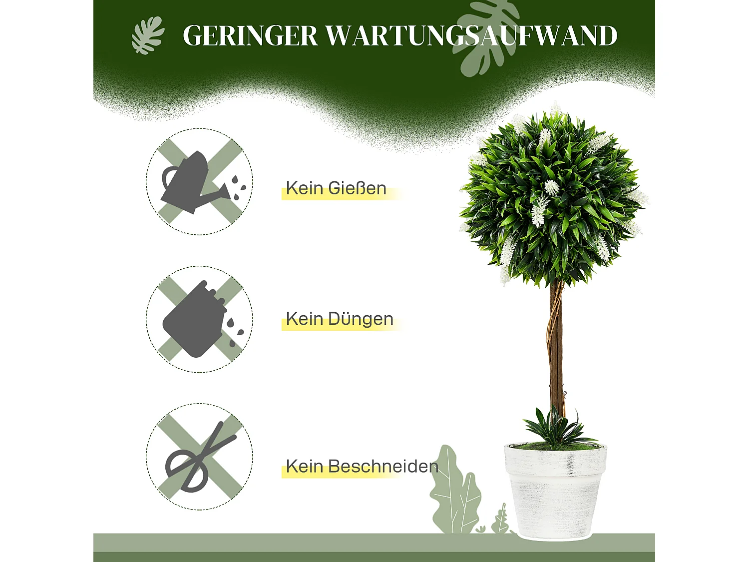 Set de 2 lavandes artificielles grandes, plastique durable, blanc (14.5x14.5x60cm)