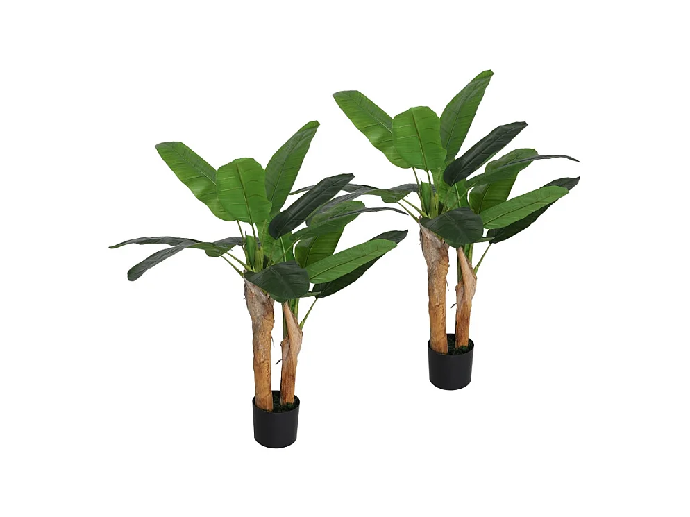 Arbre à banane artificiel 2 pièces, avec pot et mousse artificielle, plastique, vert (17x17x120 cm)
