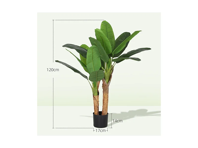 Arbre à banane artificiel 2 pièces, avec pot et mousse artificielle, plastique, vert (17x17x120 cm)