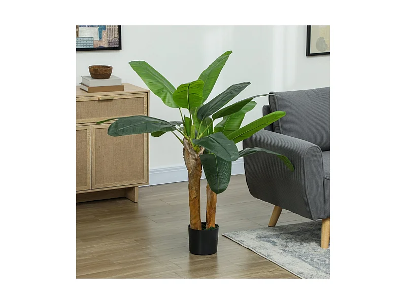 Arbre à banane artificiel 2 pièces, avec pot et mousse artificielle, plastique, vert (17x17x120 cm)